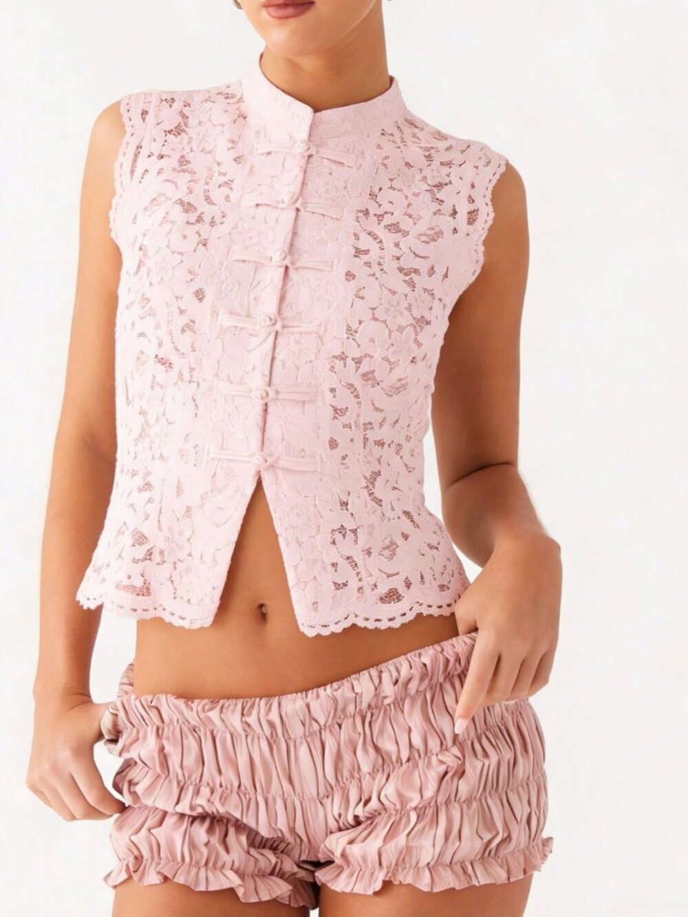 Pink Casual Women's Lace Floral Top